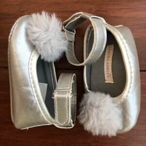 Laura Ashley Silver Pom Pom Ankle Strap Shoes, 2 (90)